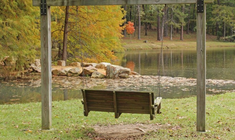 A view of Swan Lake, and yes, there really is a swan.